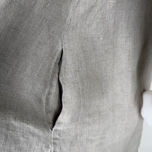 FLAX Womens SZ S Heavy 100% Linen Button Front Pintuck Tunic Top  3/4 Sleeve